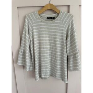Ella Rafaella Womens Striped Bell Sleeve Knit Top Beige White Medium